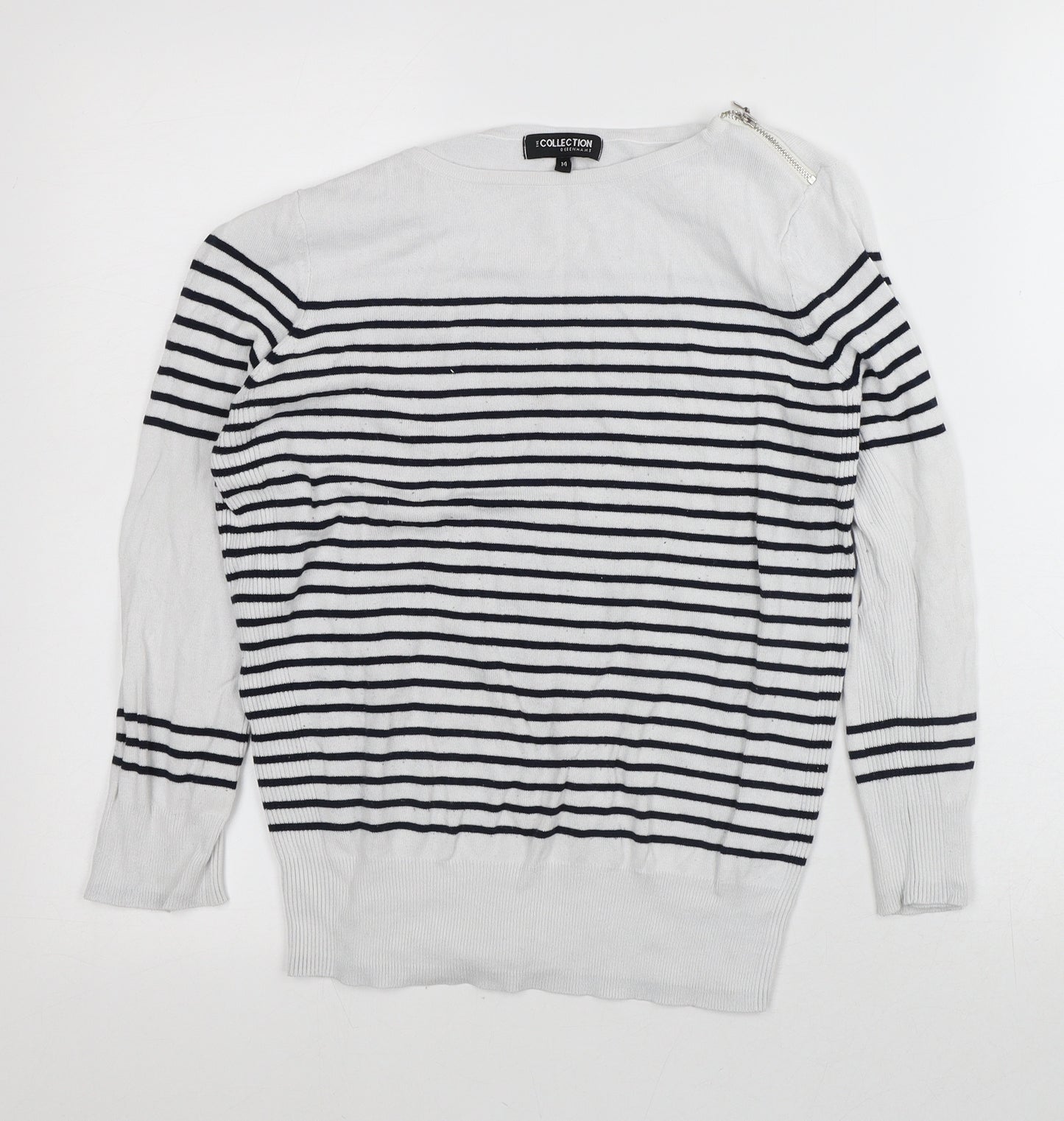 Debenhams Womens White Striped Viscose Pullover Sweatshirt Size 14