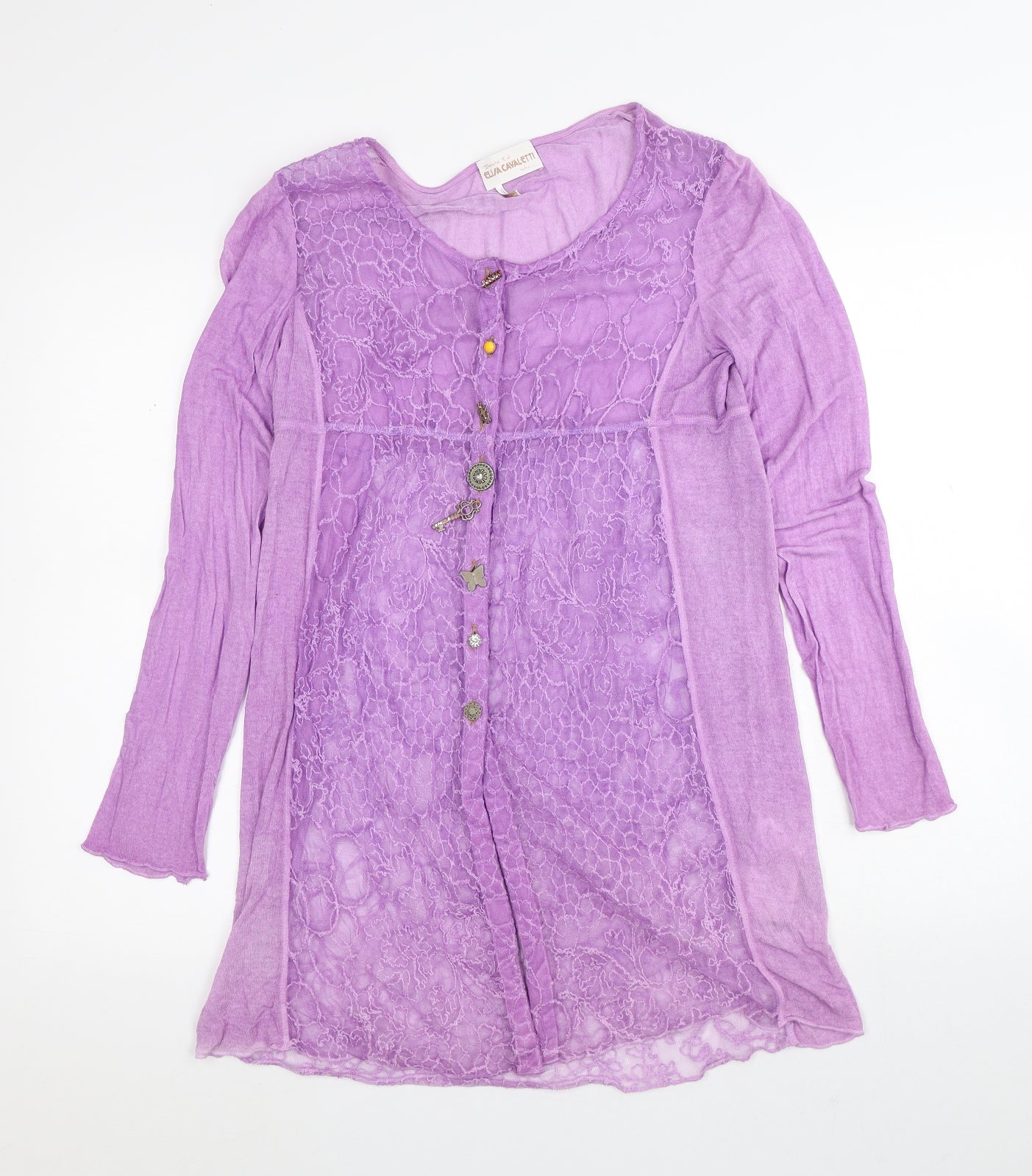 Elisa Cavaletti Womens Purple Round Neck Geometric Polyester Cardigan Jumper Size L
