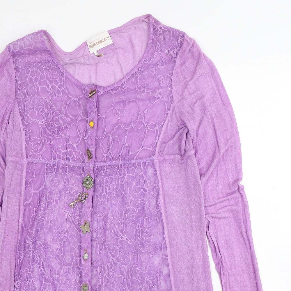 Elisa Cavaletti Womens Purple Round Neck Geometric Polyester Cardigan Jumper Size L