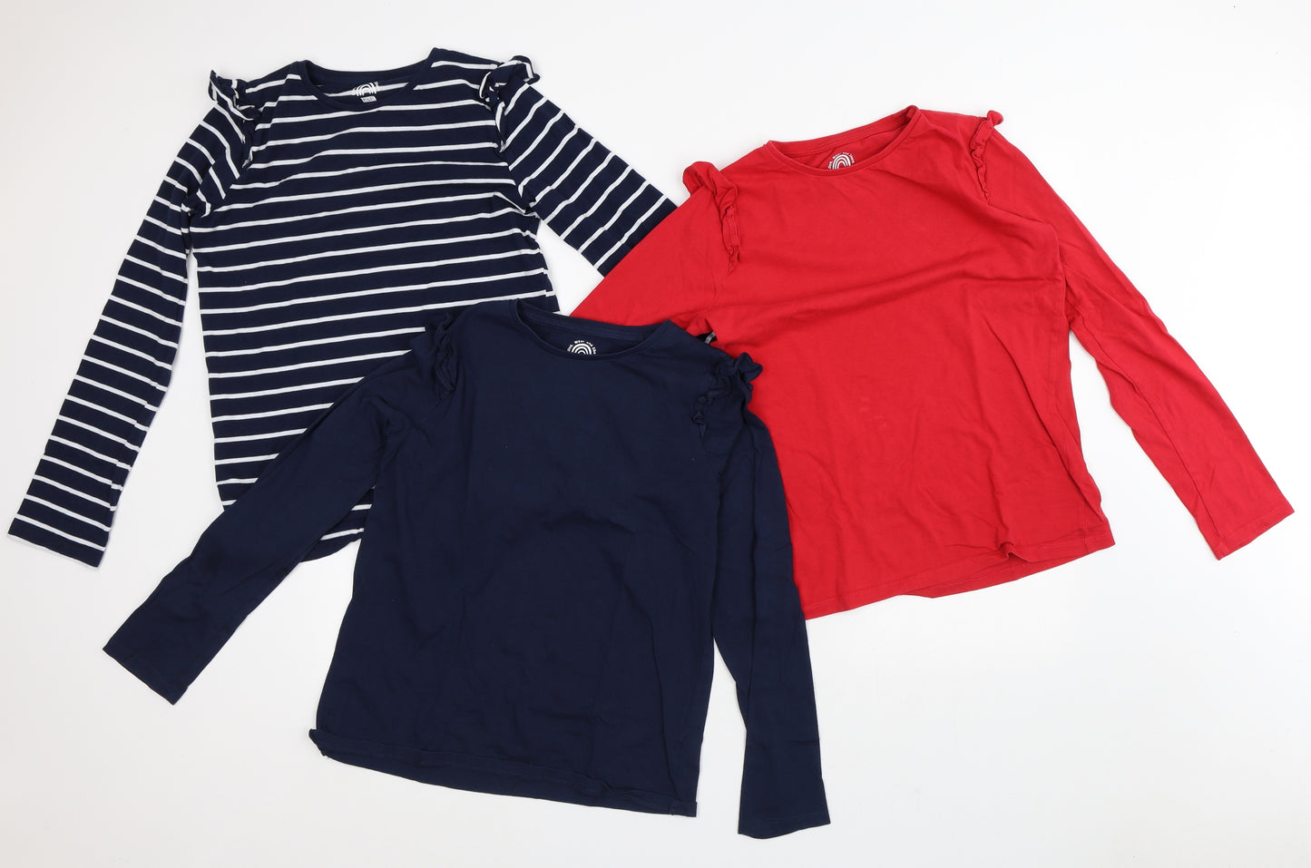 F&F Girls Multicoloured  100% Cotton Pullover Blouse Size 13-14 Years Crew Neck  - 3 Piece Set