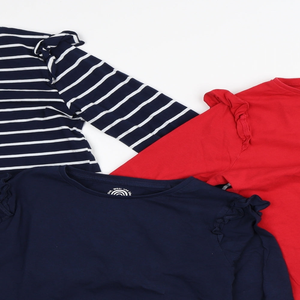 F&F Girls Multicoloured  100% Cotton Pullover Blouse Size 13-14 Years Crew Neck  - 3 Piece Set