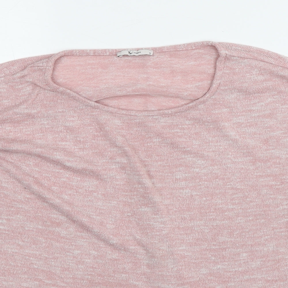 TU Womens Pink Geometric Polyester Basic T-Shirt Size 12 Round Neck