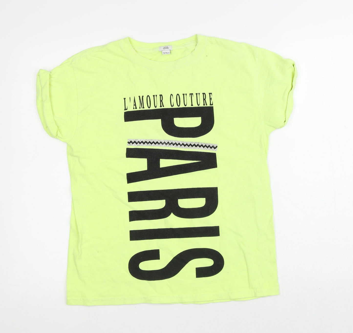 River Island Girls Green  Polyester Basic T-Shirt Size 9-10 Years Crew Neck  - Paris