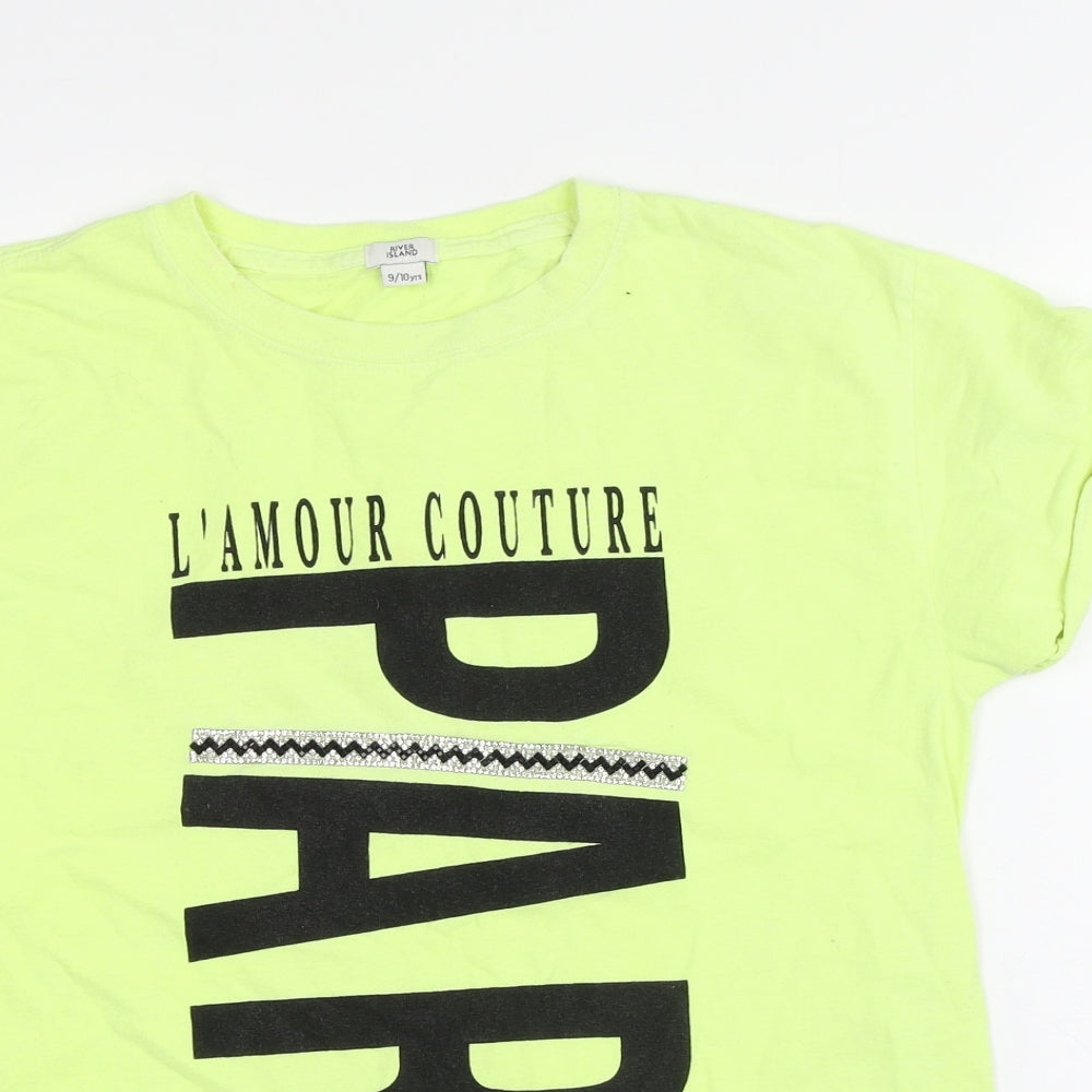 River Island Girls Green  Polyester Basic T-Shirt Size 9-10 Years Crew Neck  - Paris