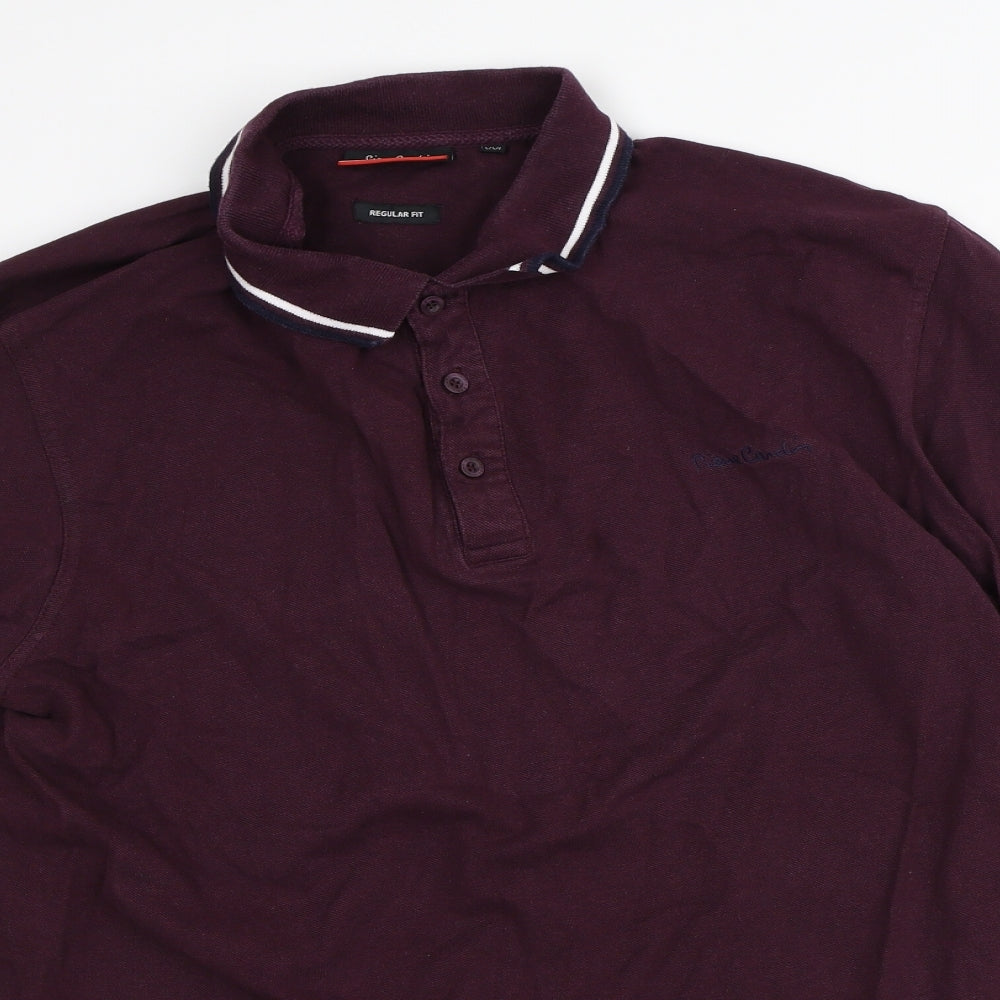 Pierre Cardin Mens Purple Striped 100% Cotton  Polo Size 2XL Collared
