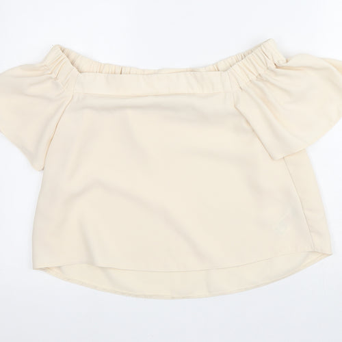 Topshop Womens Beige  Polyester Basic Blouse Size 10 Off the Shoulder