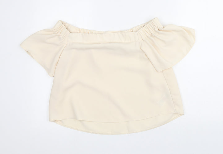 Topshop Womens Beige  Polyester Basic Blouse Size 10 Off the Shoulder