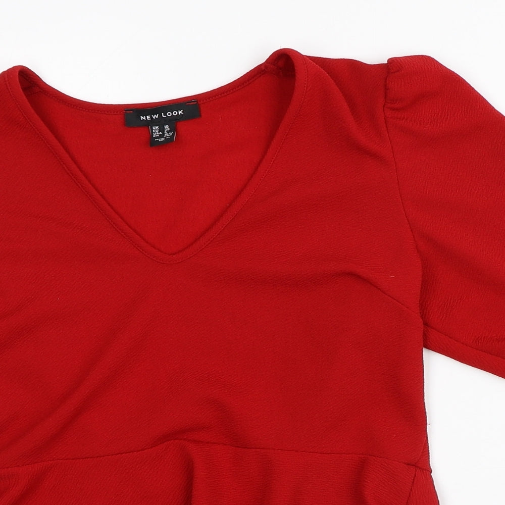 New Look Womens Red  Polyester Tunic Blouse Size 10 V-Neck
