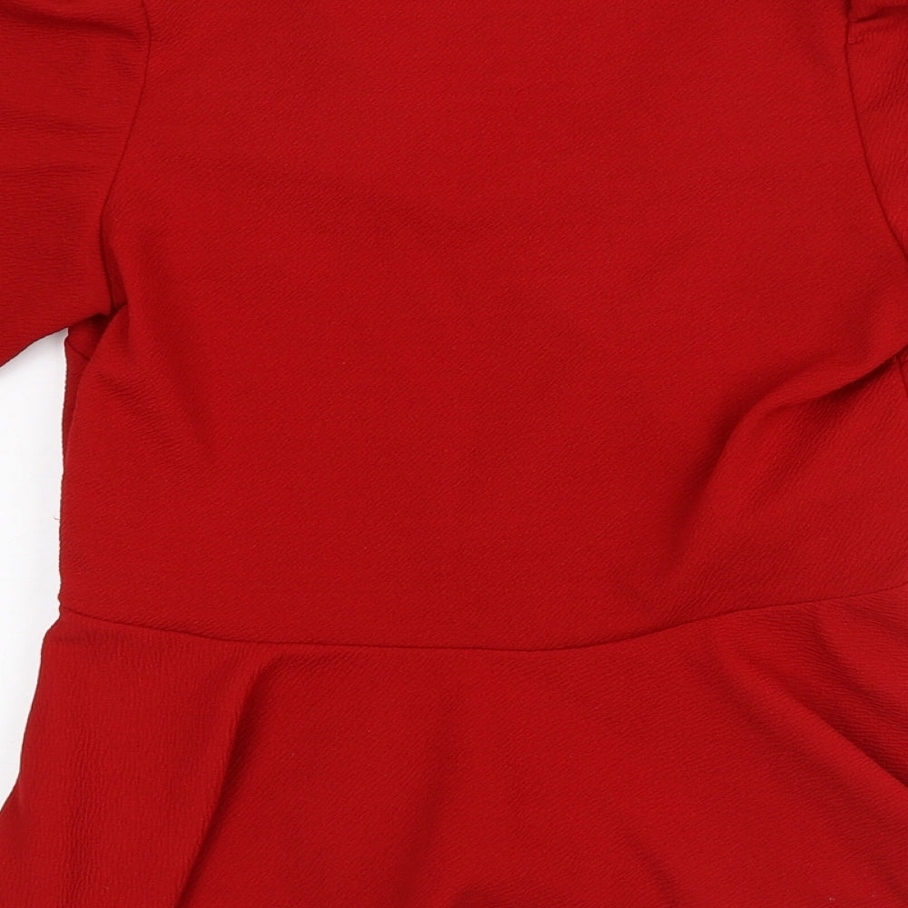 New Look Womens Red  Polyester Tunic Blouse Size 10 V-Neck