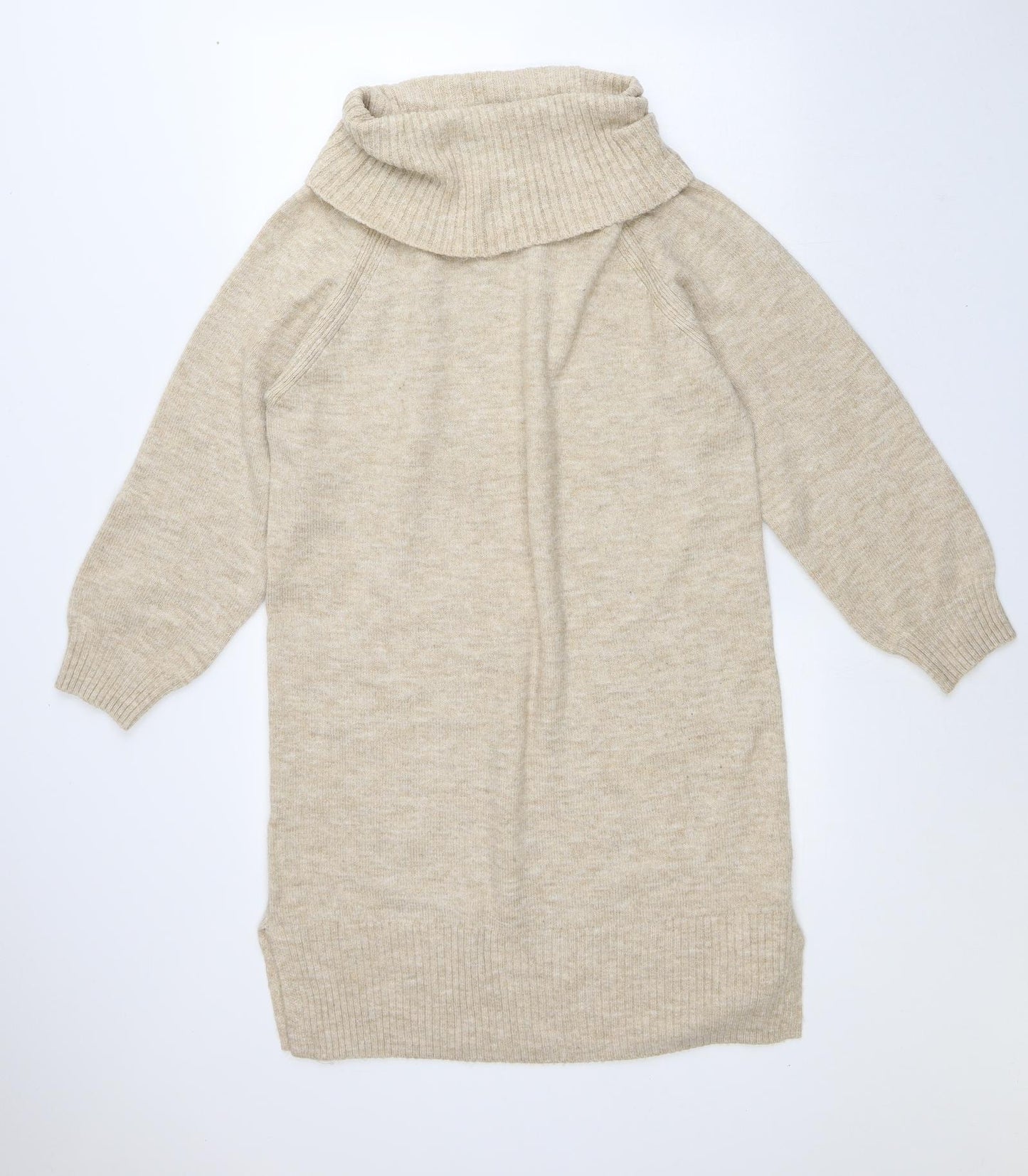 F&F Womens Beige  Polyester Jacket Dress  Size 12  Roll Neck