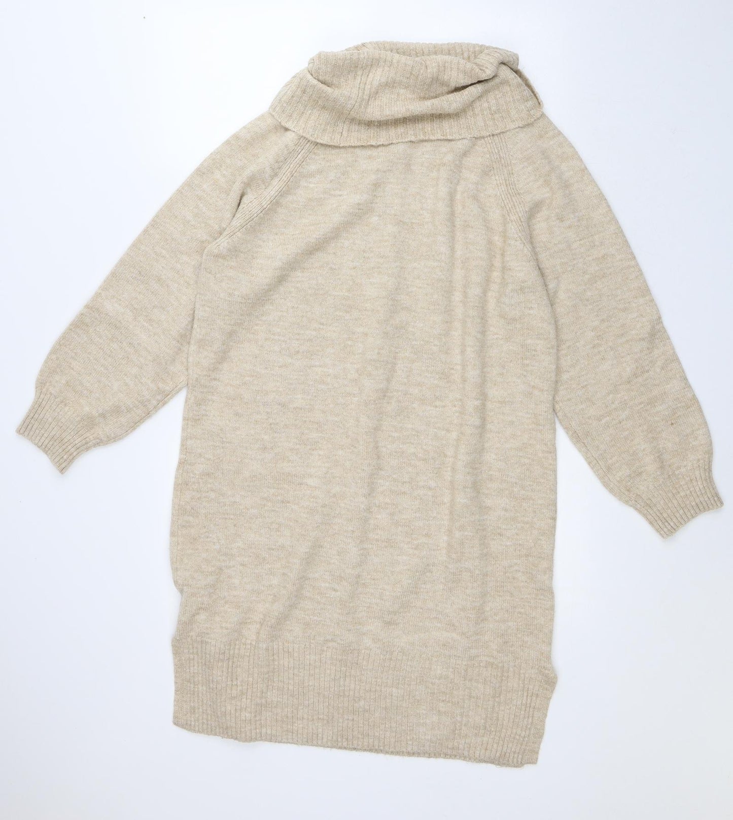 F&F Womens Beige  Polyester Jacket Dress  Size 12  Roll Neck
