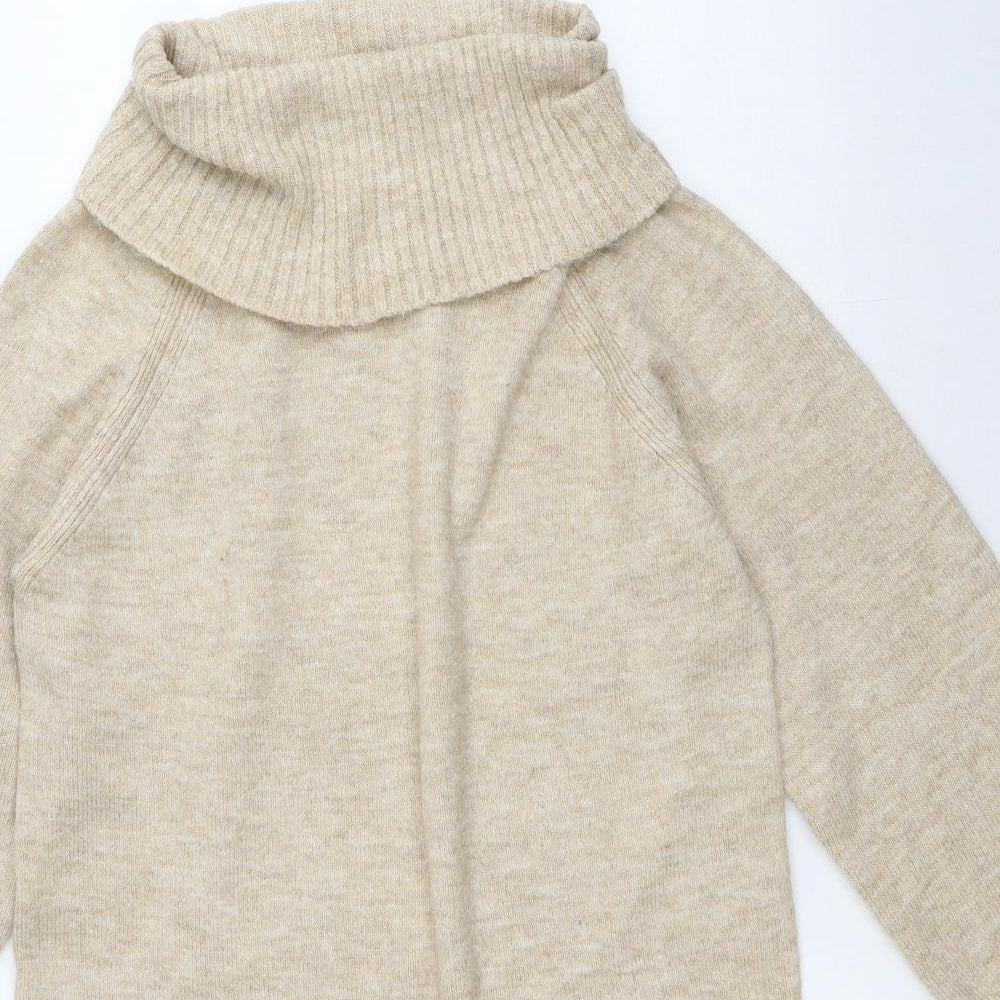F&F Womens Beige  Polyester Jacket Dress  Size 12  Roll Neck