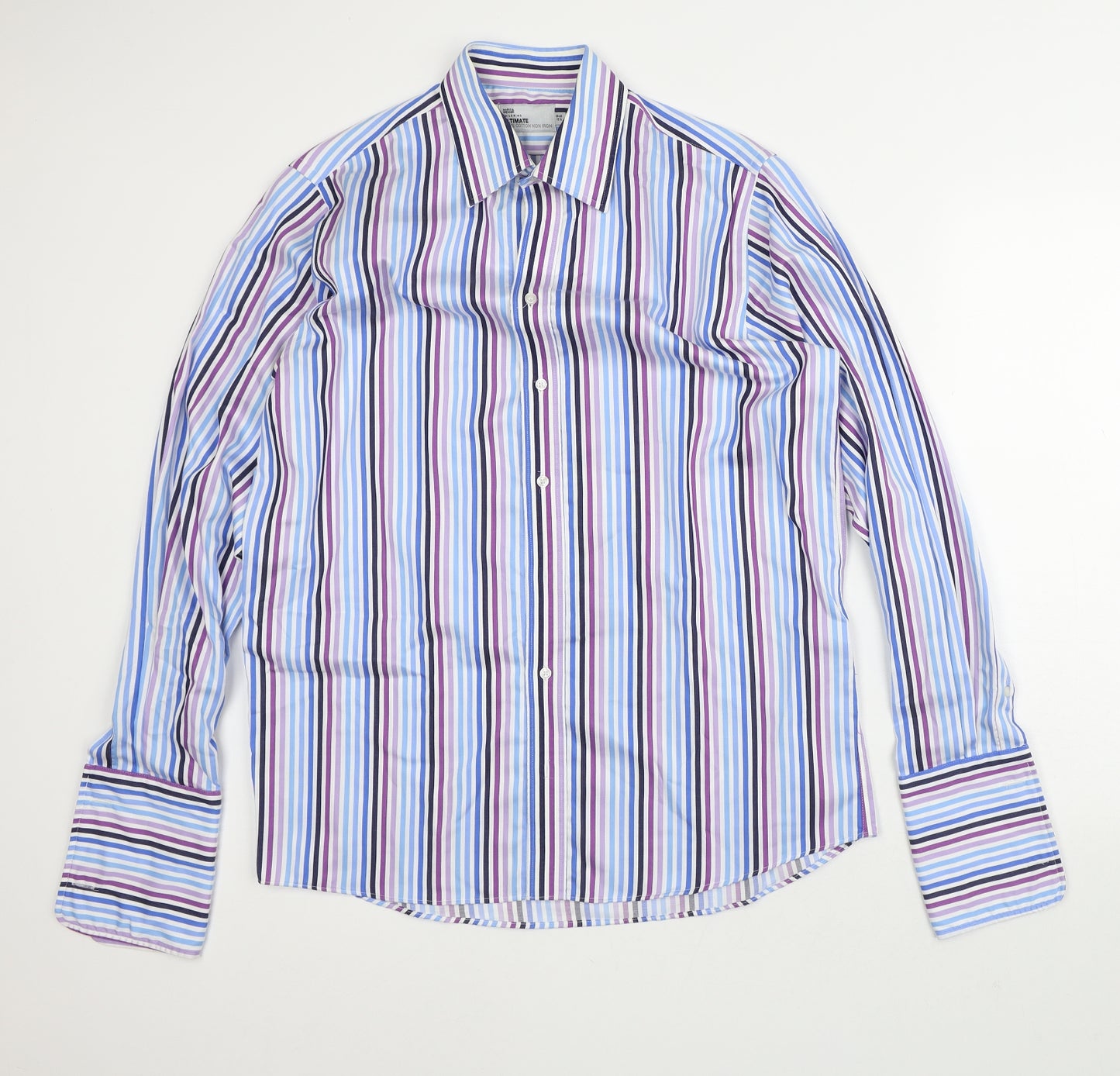Marks and Spencer Mens White Striped Cotton  Dress Shirt Size L Collared