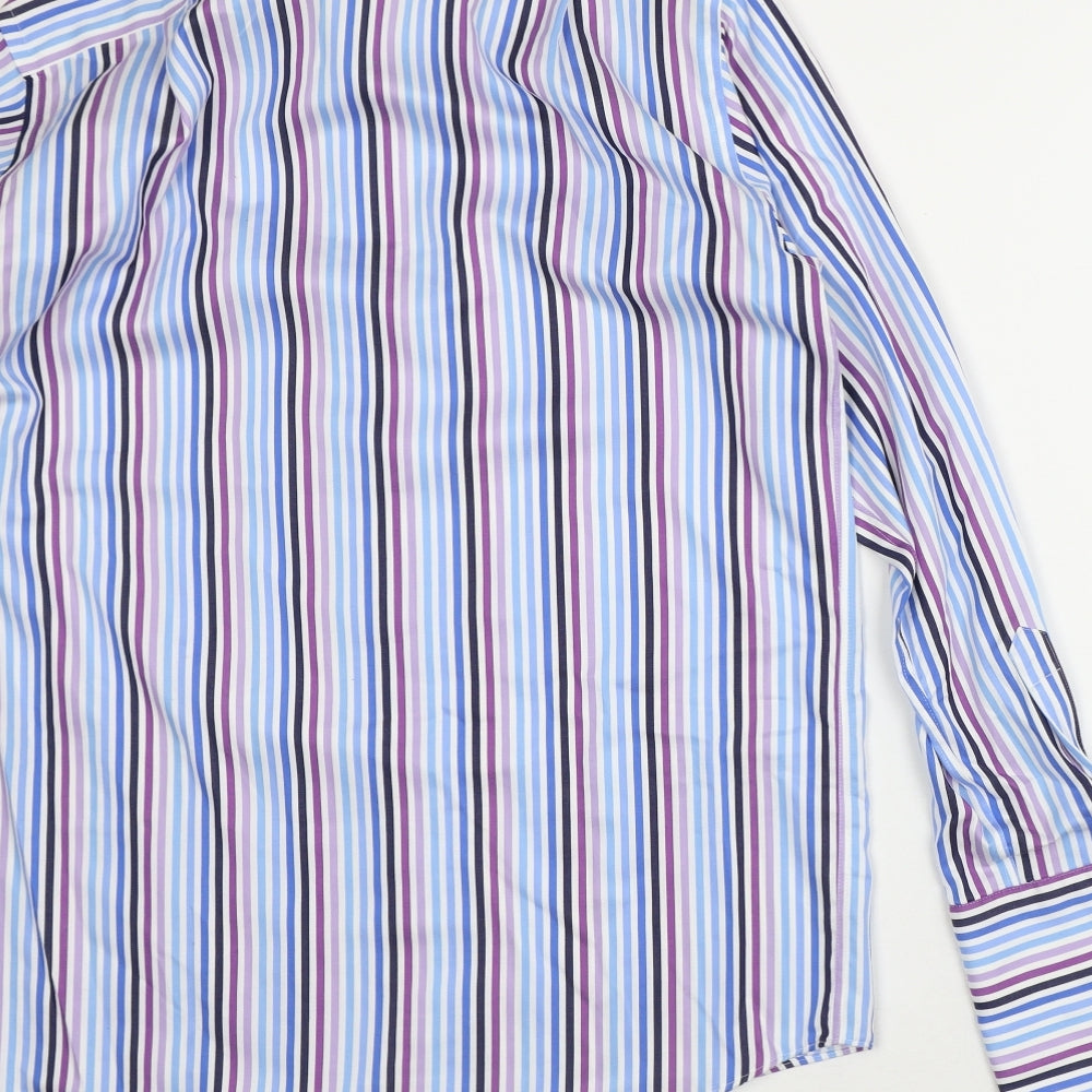 Marks and Spencer Mens White Striped Cotton  Dress Shirt Size L Collared