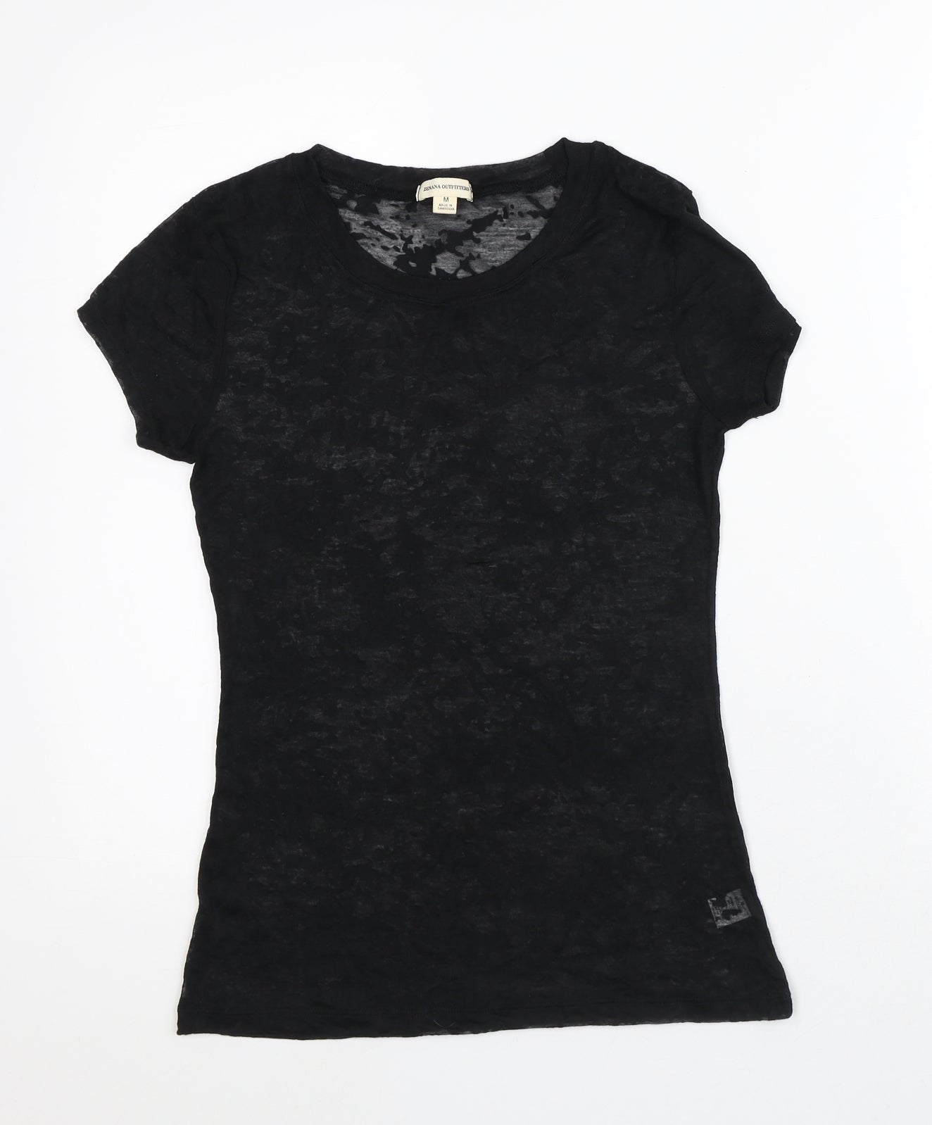 Zenana Outfitters Womens Black Geometric Cotton Basic T-Shirt Size M Round Neck - Sheer