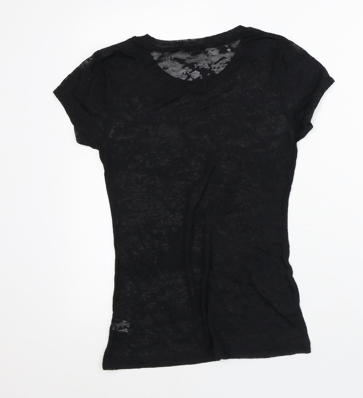 Zenana Outfitters Womens Black Geometric Cotton Basic T-Shirt Size M Round Neck - Sheer