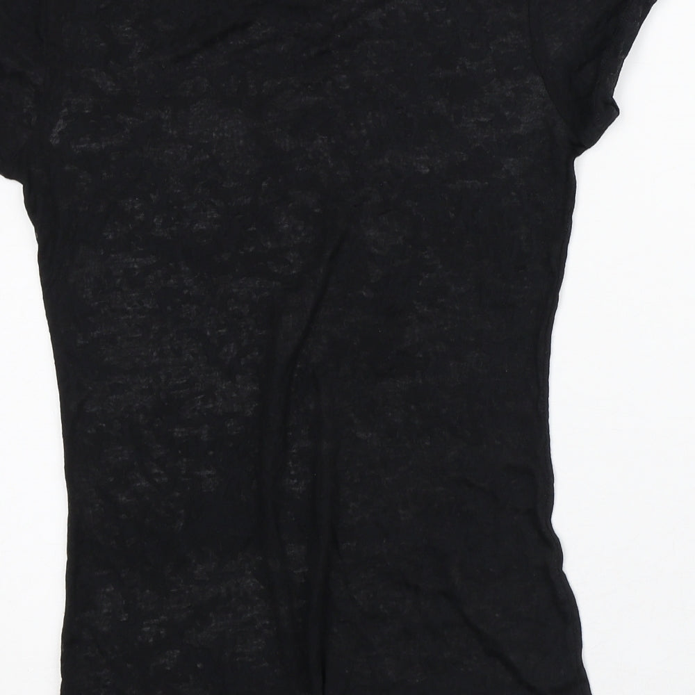 Zenana Outfitters Womens Black Geometric Cotton Basic T-Shirt Size M Round Neck - Sheer