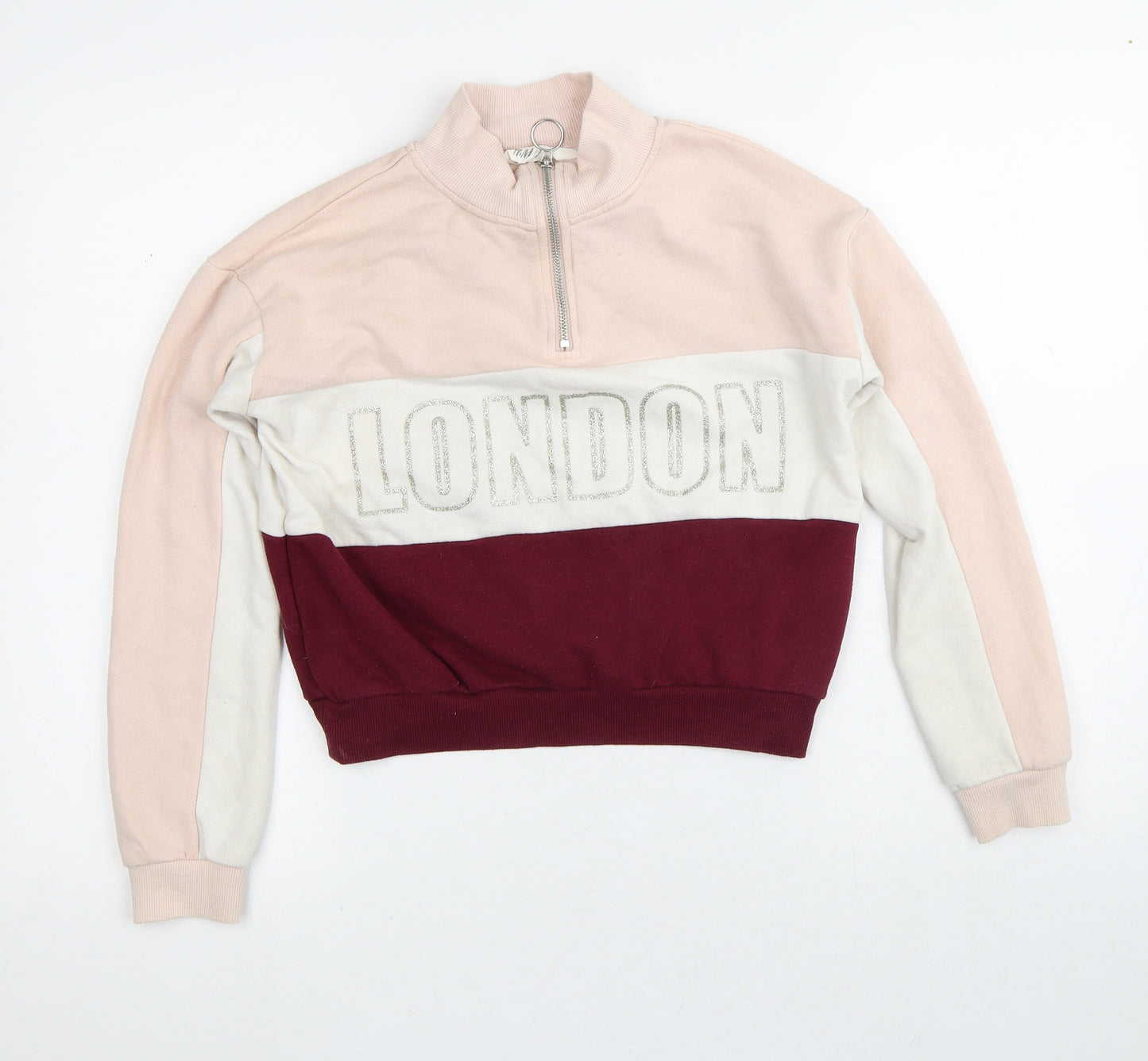 H&M Girls Multicoloured High Neck Colourblock Cotton Pullover Jumper Size 10-11 Years   - London