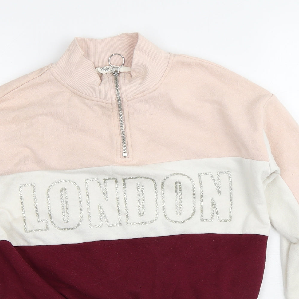 H&M Girls Multicoloured High Neck Colourblock Cotton Pullover Jumper Size 10-11 Years   - London