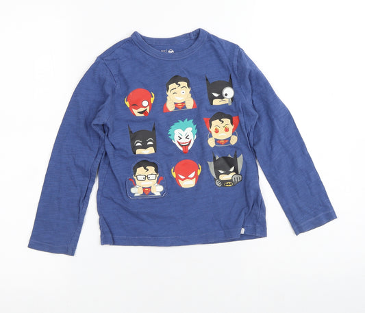 Front view of DC boys’ blue 100% cotton basic t-shirt, size 5, years crew neck - justice league