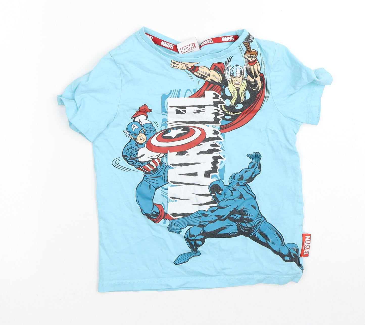 Marvel Boys Blue  100% Cotton Basic T-Shirt Size 4 Years Crew Neck