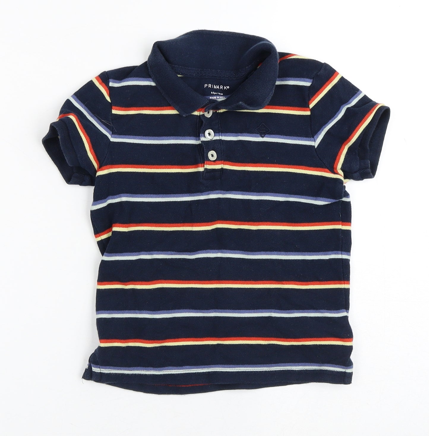 Primark Boys Blue Striped 100% Cotton Pullover Polo Size 4-5 Years Collared