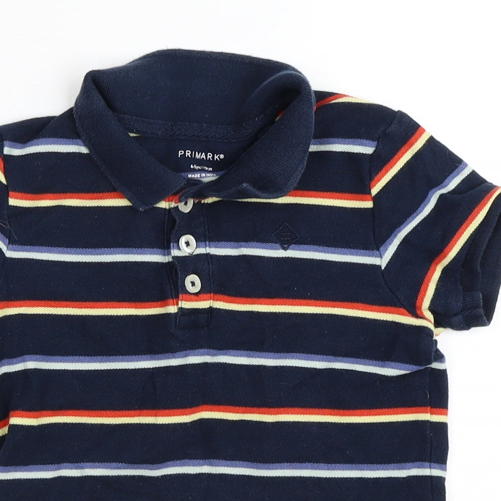 Primark Boys Blue Striped 100% Cotton Pullover Polo Size 4-5 Years Collared