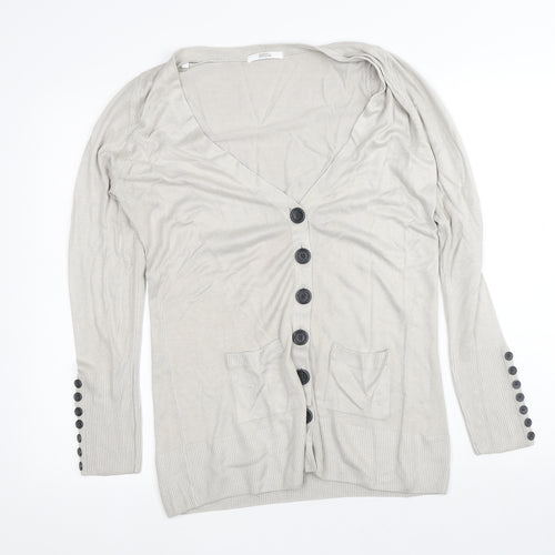 Marks and Spencer Womens Silver V-Neck  Acrylic Cardigan Jumper Size 12