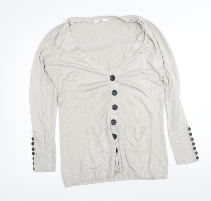 Marks & Spencer Womens Silver V-Neck Acrylic Cardigan Jumper Size 12