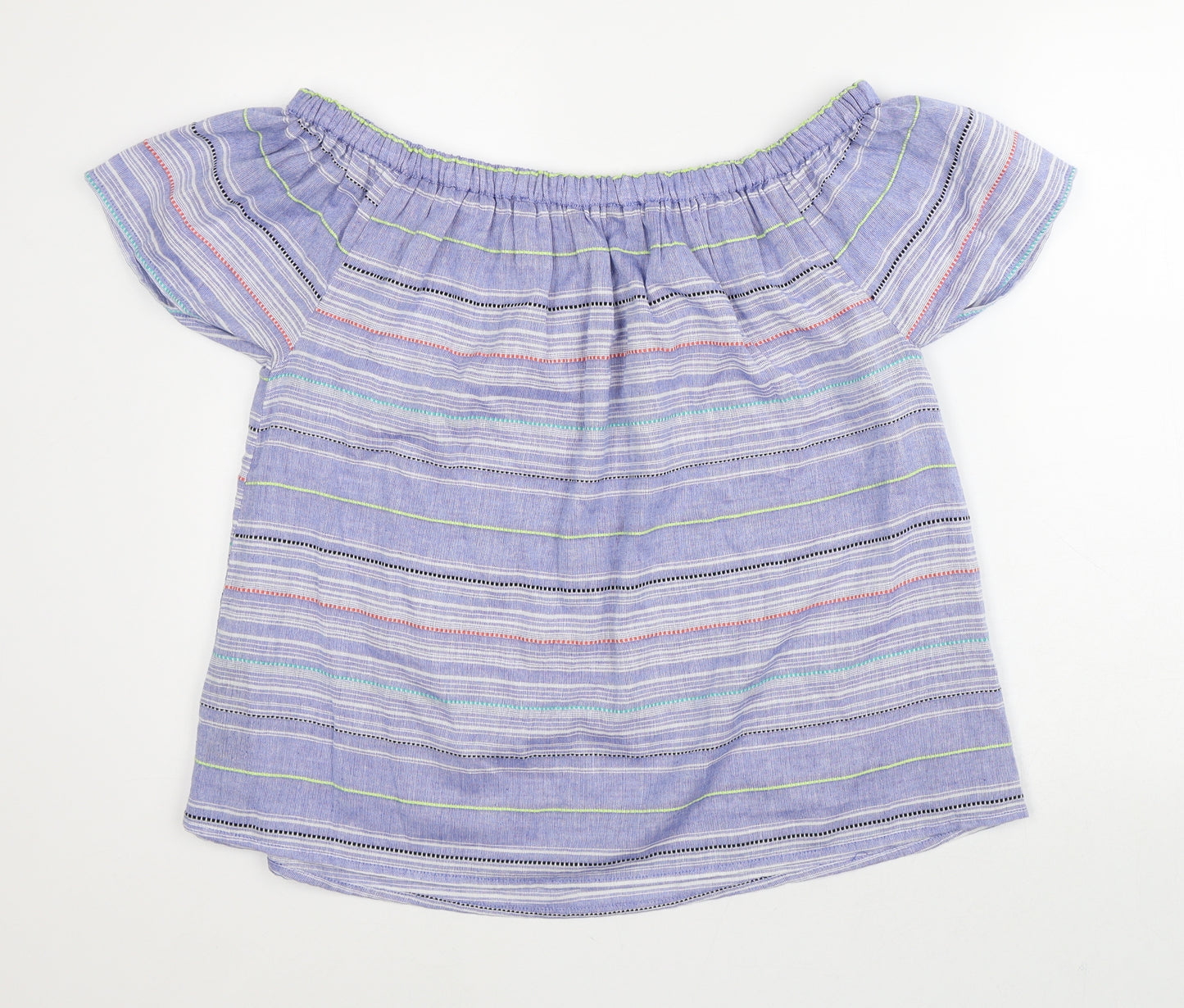 Debenhams Womens Purple Striped 100% Cotton Basic Blouse Size 16 Off the Shoulder