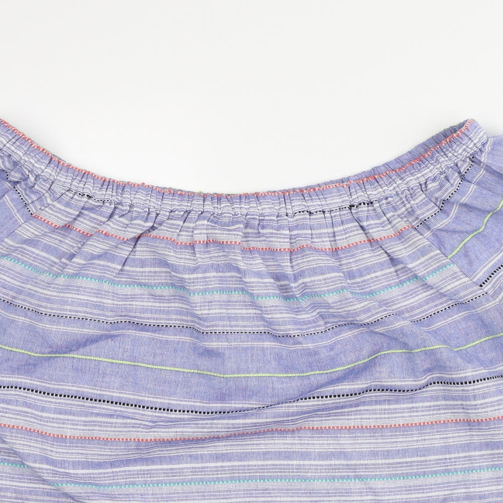 Debenhams Womens Purple Striped 100% Cotton Basic Blouse Size 16 Off the Shoulder