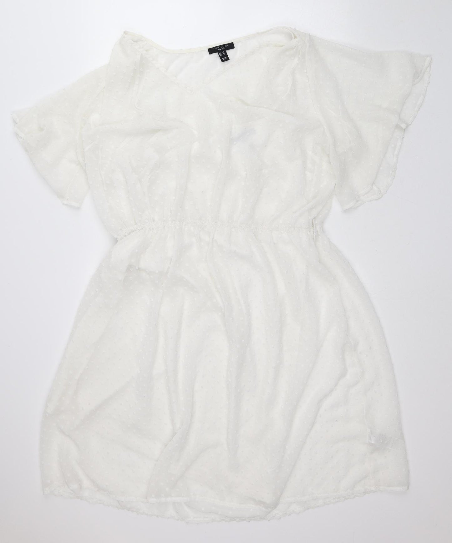 New Look Womens White Polka Dot Polyester A-Line  Size 20  V-Neck  - Curves