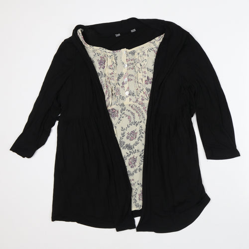 Preworn Womens Black Round Neck Floral Polyester Cardigan Jumper Size M