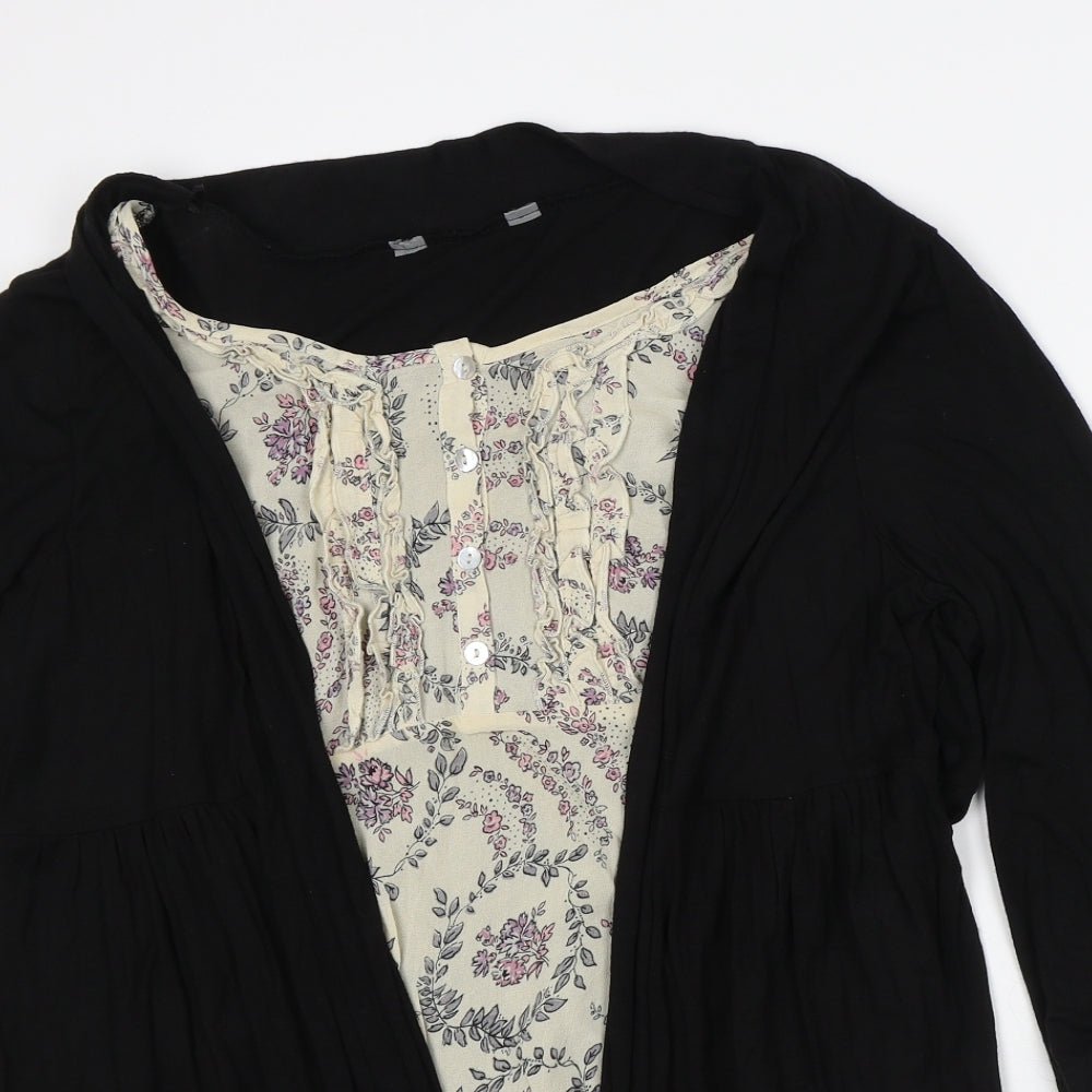Preworn Womens Black Round Neck Floral Polyester Cardigan Jumper Size M
