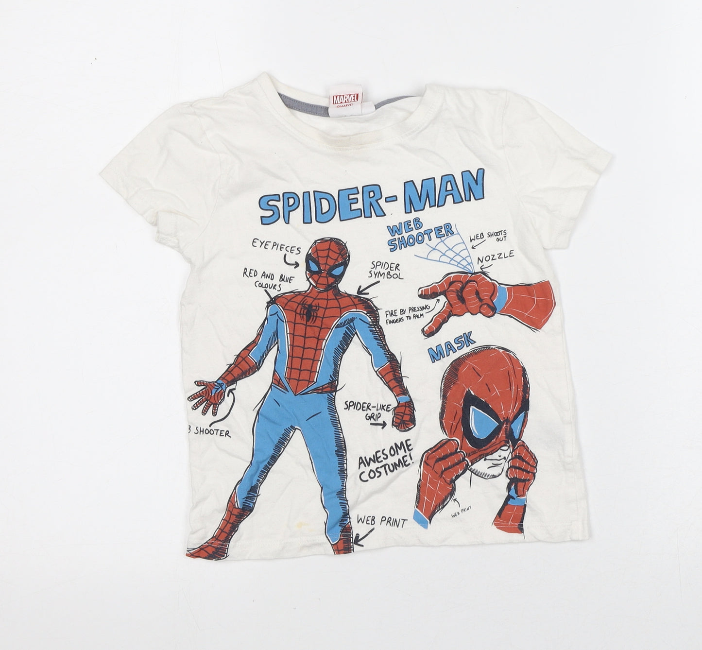Marvel Boys White  100% Cotton Basic T-Shirt Size 5-6 Years Crew Neck  - Spiderman