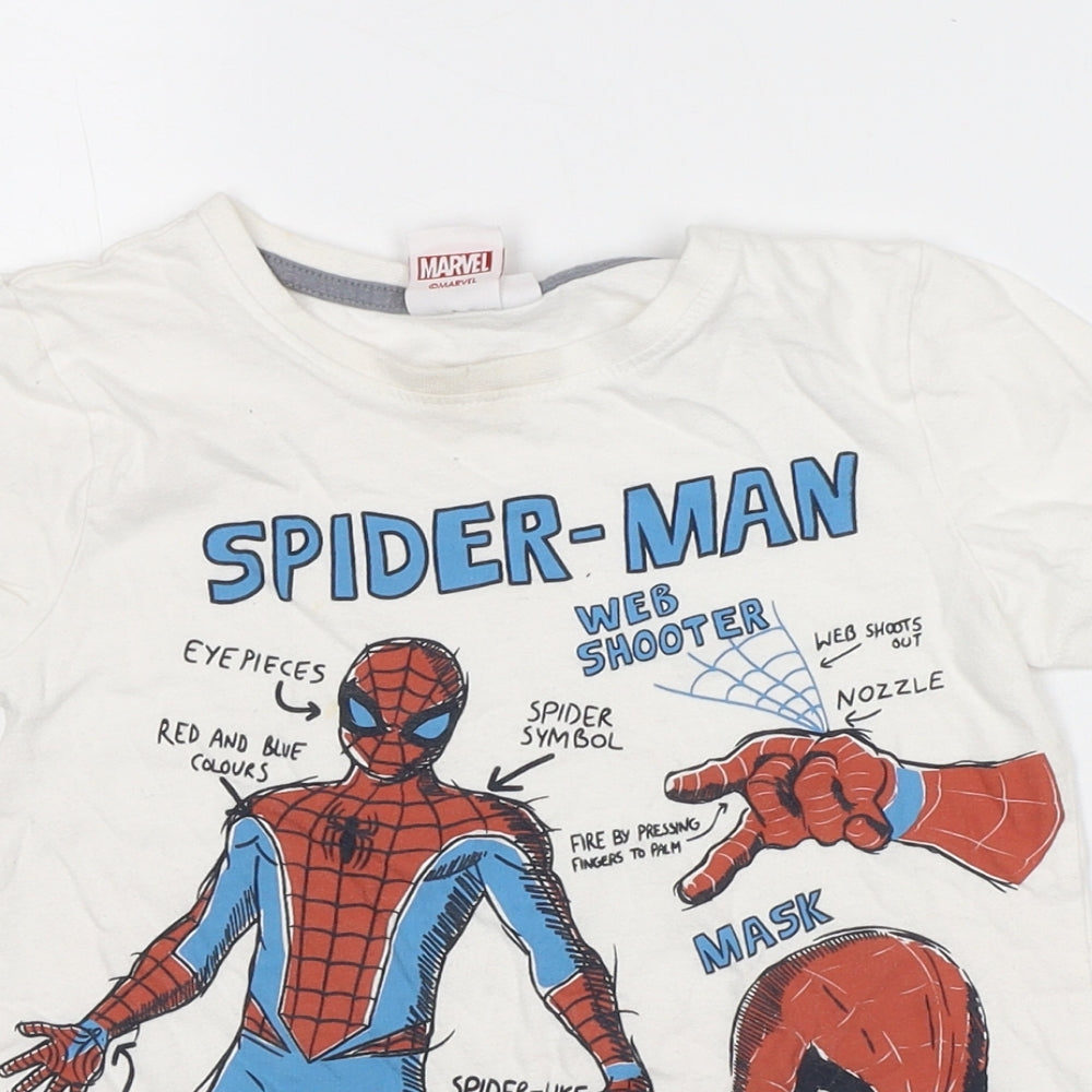 Marvel Boys White  100% Cotton Basic T-Shirt Size 5-6 Years Crew Neck  - Spiderman