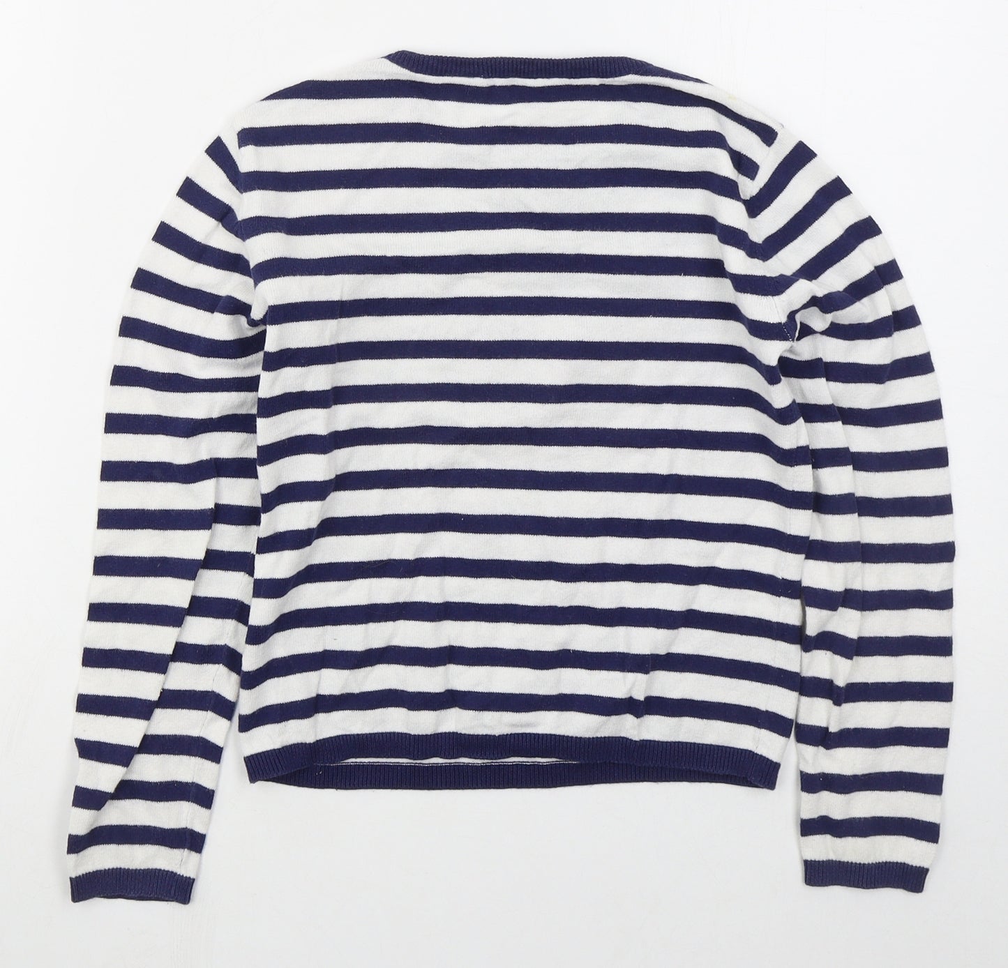 H&M Girls Blue Crew Neck Striped Cotton Pullover Jumper Size 9-10 Years  Pullover - Popcorn