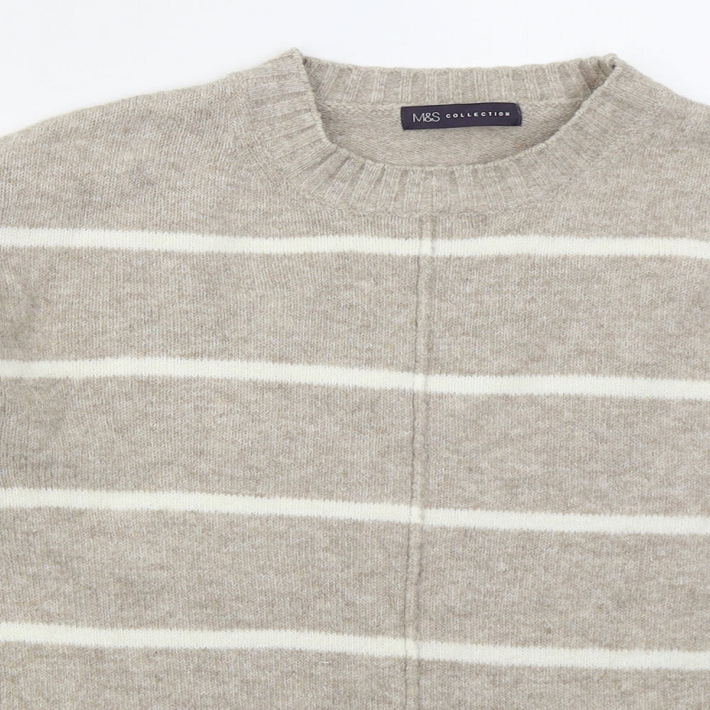 Marks and Spencer Womens Beige Crew Neck Striped Acrylic Pullover Jumper Size M