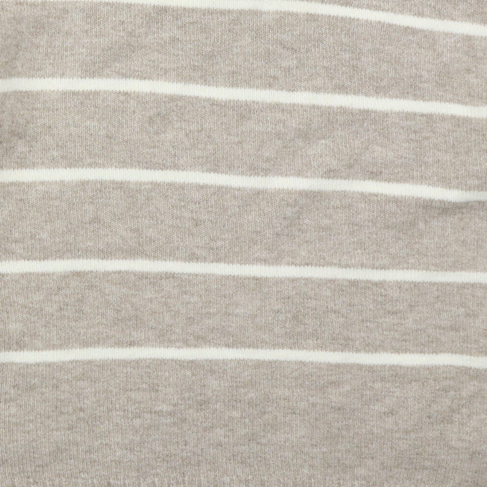 Marks and Spencer Womens Beige Crew Neck Striped Acrylic Pullover Jumper Size M