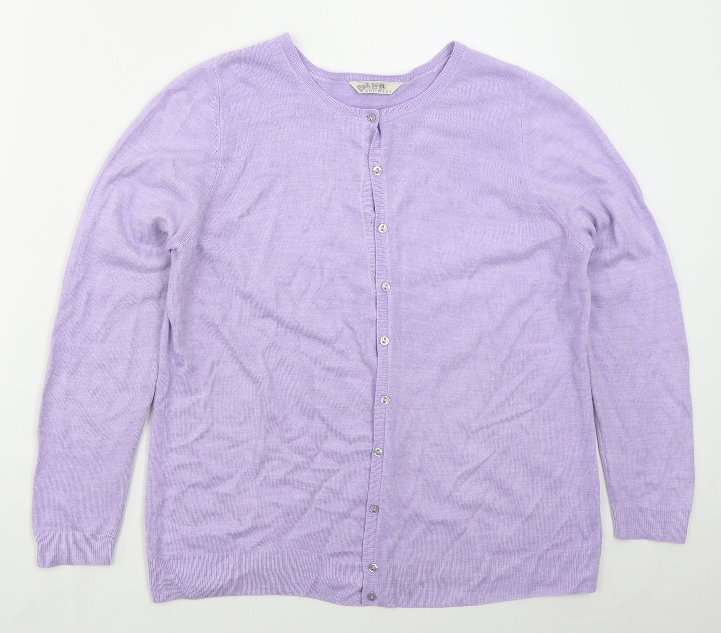 BHS Womens Purple Crew Neck  Acrylic Cardigan Jumper Size 16