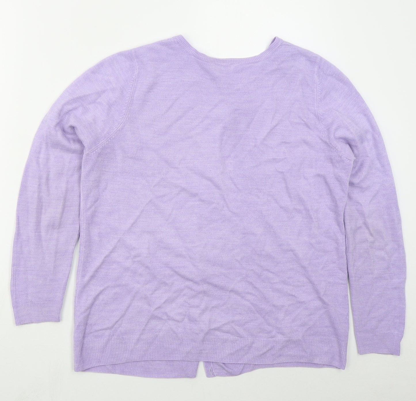 BHS Womens Purple Crew Neck  Acrylic Cardigan Jumper Size 16