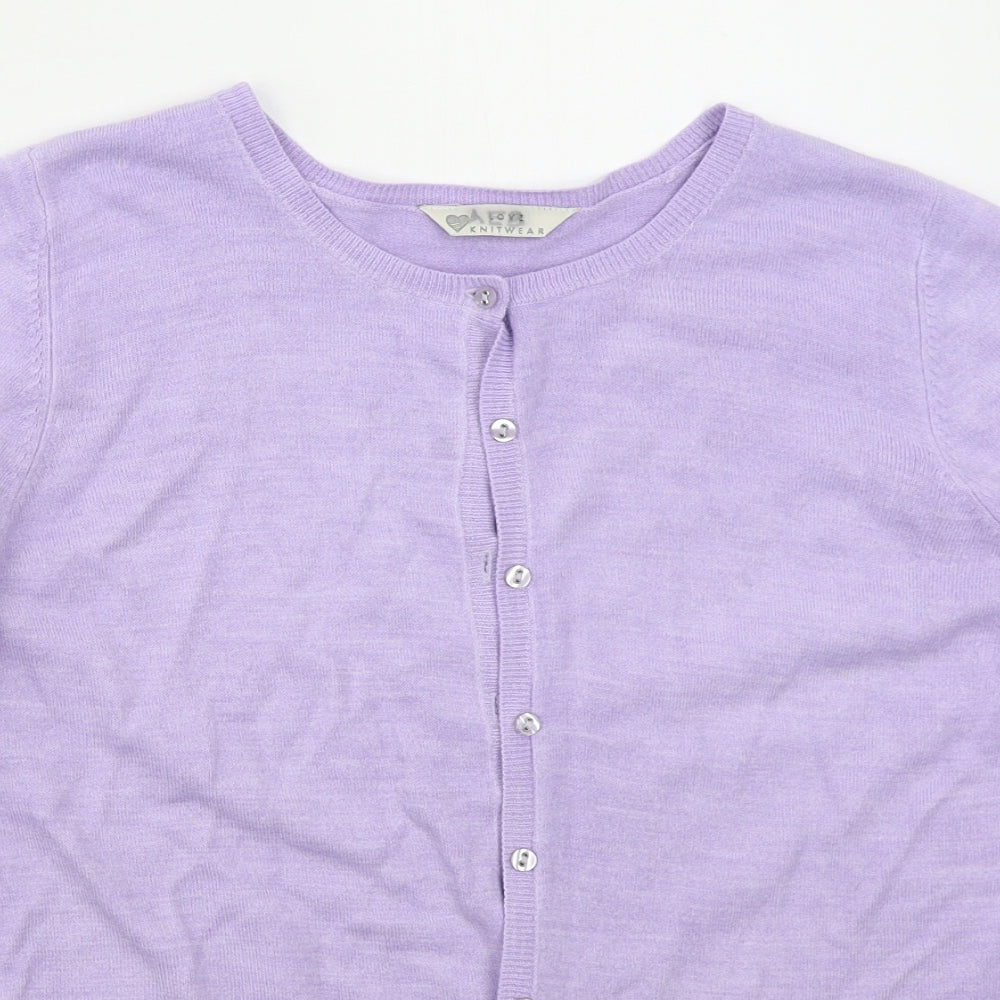 BHS Womens Purple Crew Neck  Acrylic Cardigan Jumper Size 16