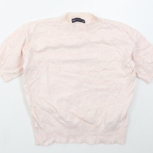Marks and Spencer Womens Pink Mock Neck  Cotton Pullover Jumper Size S
