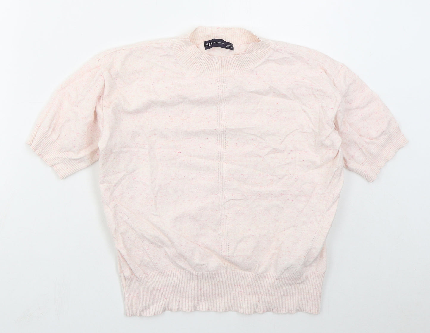 Marks and Spencer Womens Pink Mock Neck  Cotton Pullover Jumper Size S