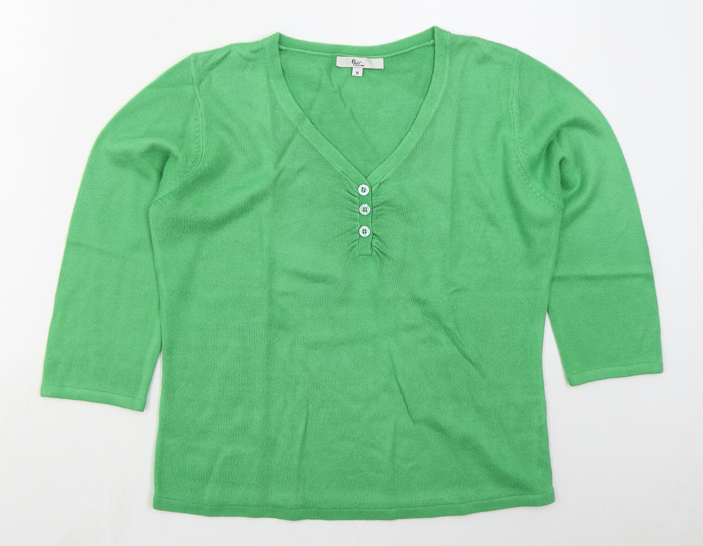 Klass Womens Green V-Neck  Acrylic Pullover Jumper Size M