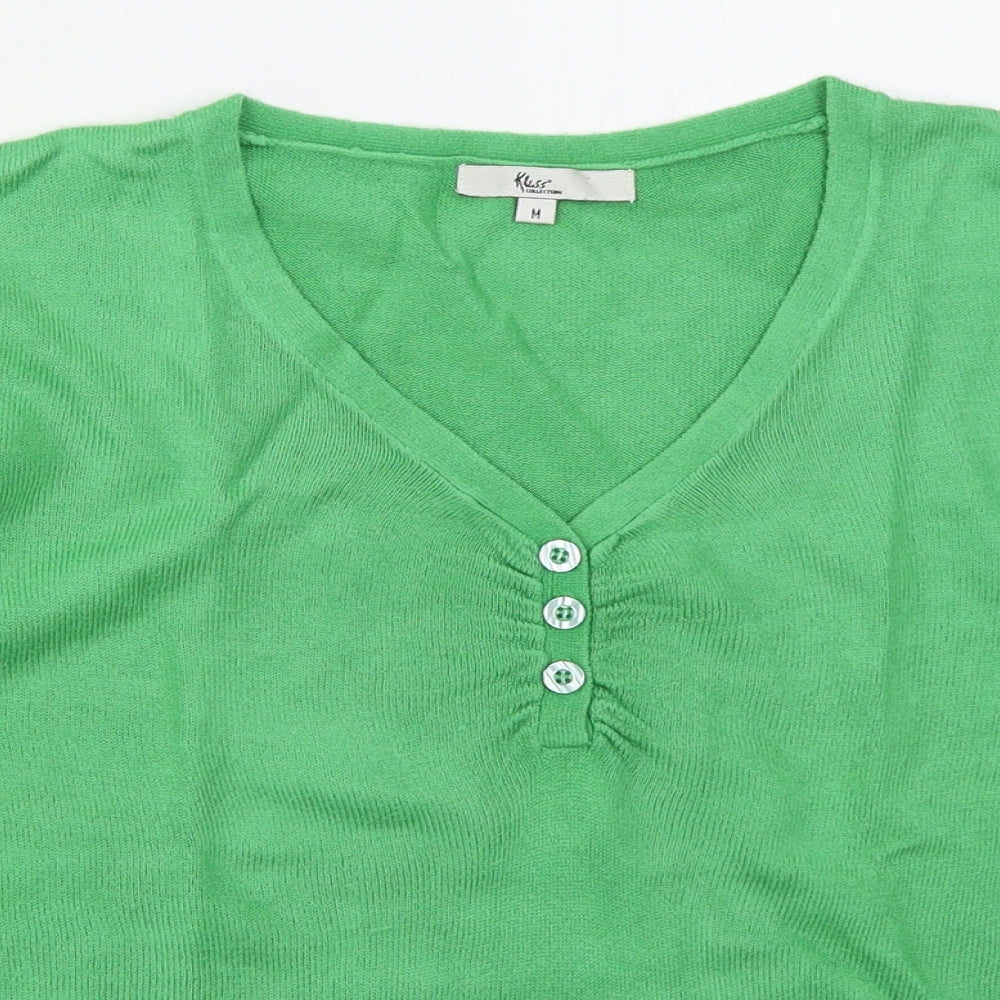 Klass Womens Green V-Neck  Acrylic Pullover Jumper Size M