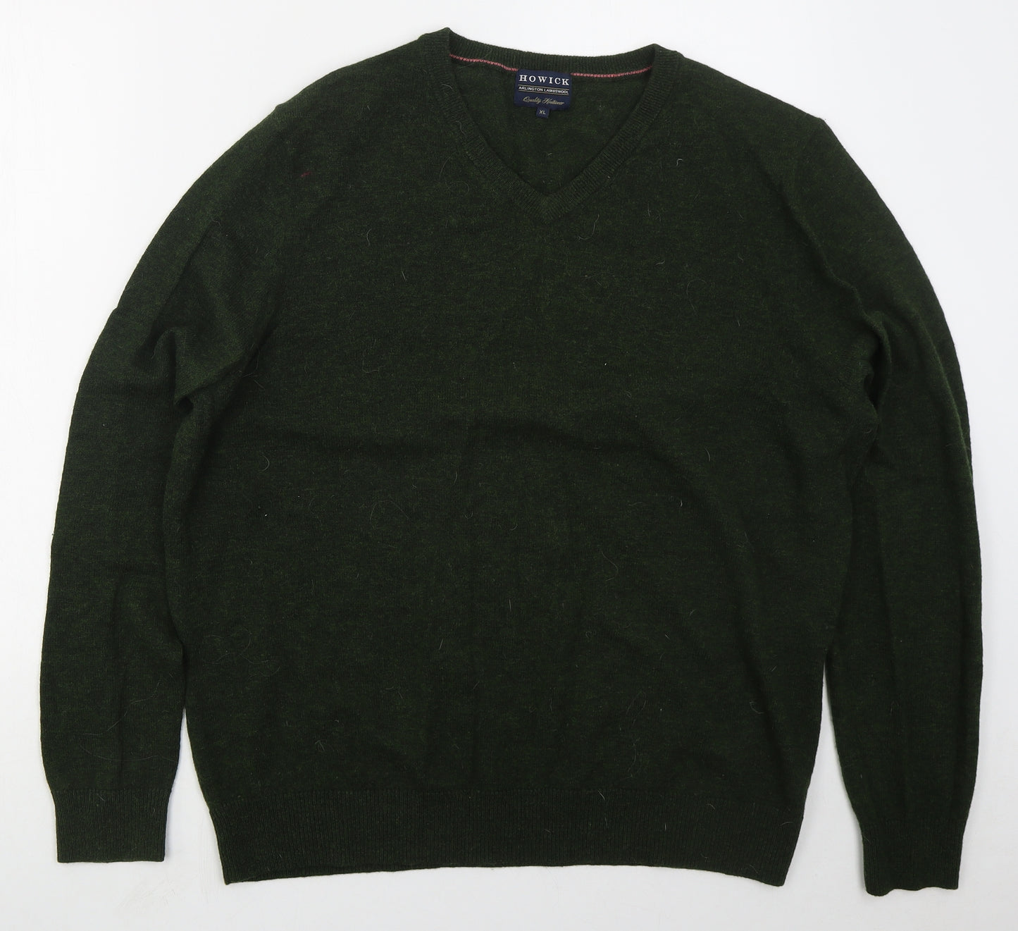Howick Mens Green V-Neck  Wool Pullover Jumper Size XL