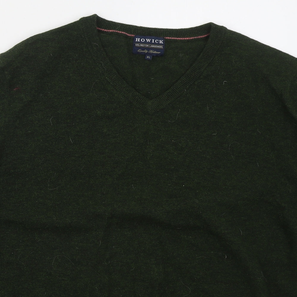 Howick Mens Green V-Neck  Wool Pullover Jumper Size XL