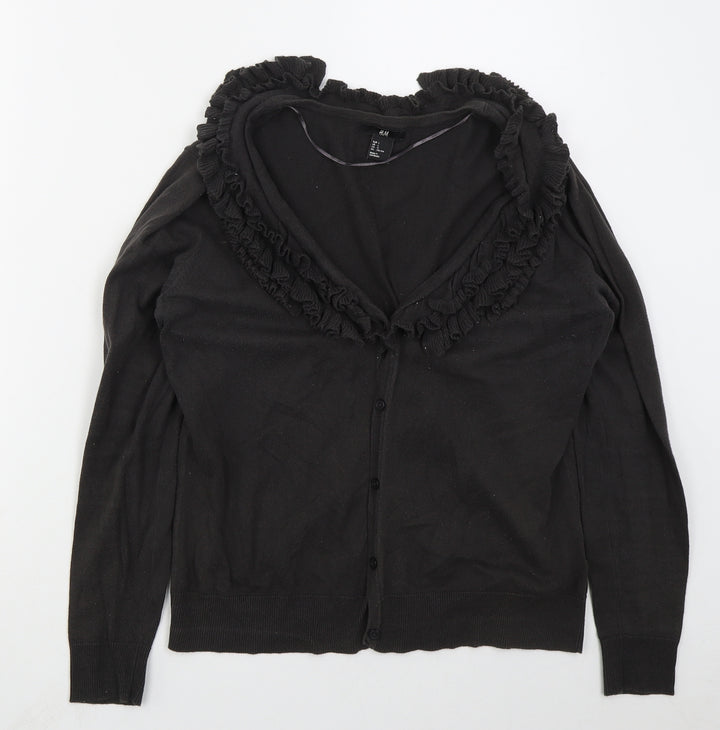H&M Womens Grey V-Neck Cotton Cardigan Jumper Size L