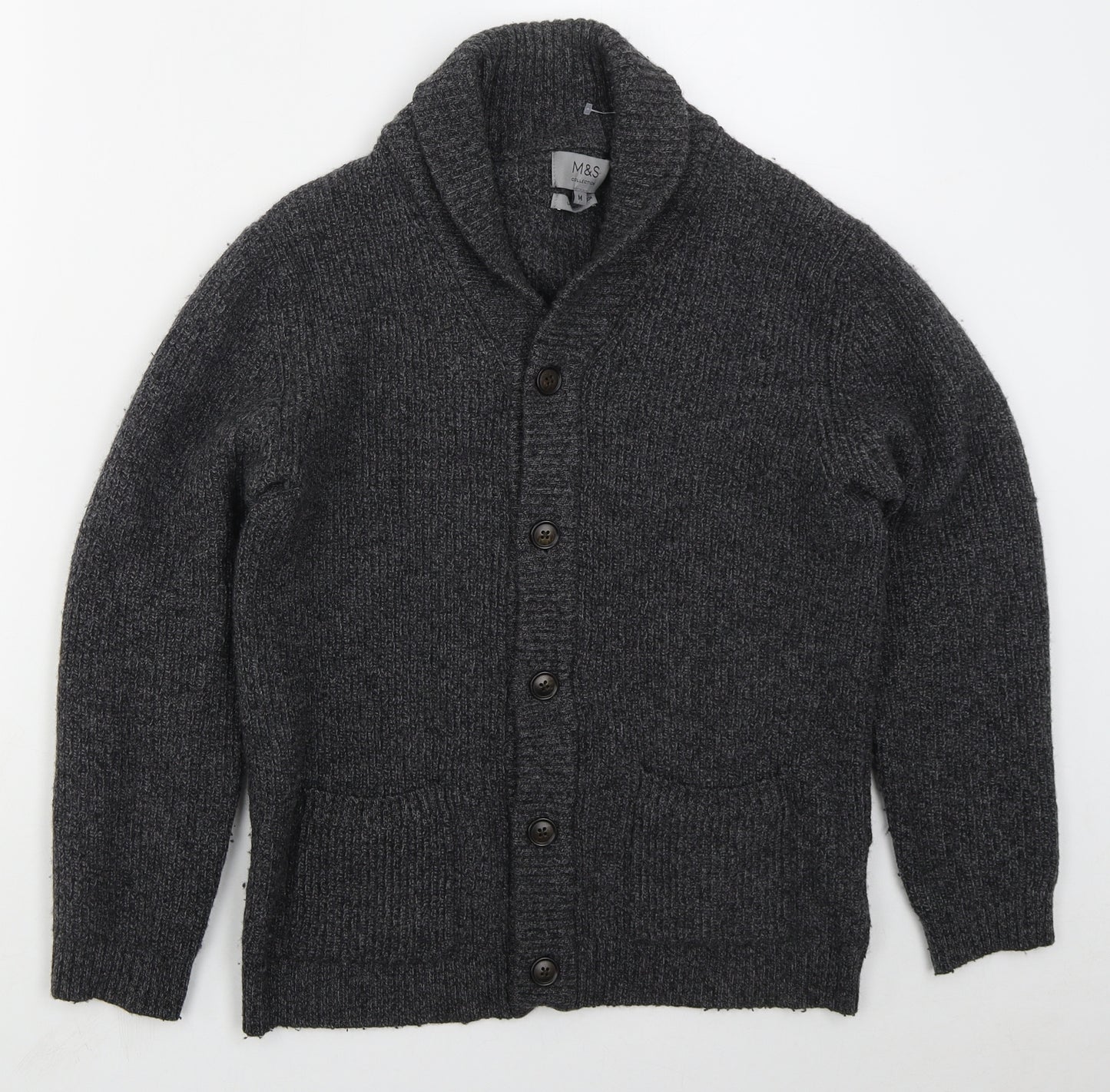 Marks and Spencer Mens Grey Collared  Wool Cardigan Jumper Size M